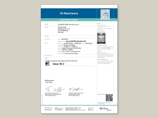 record CURVED RC3 - certificate - bruglar resistance