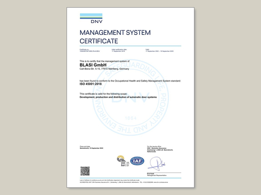 BLASI ISO 45001 certificate