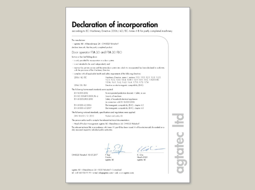 Declaration of incorporation